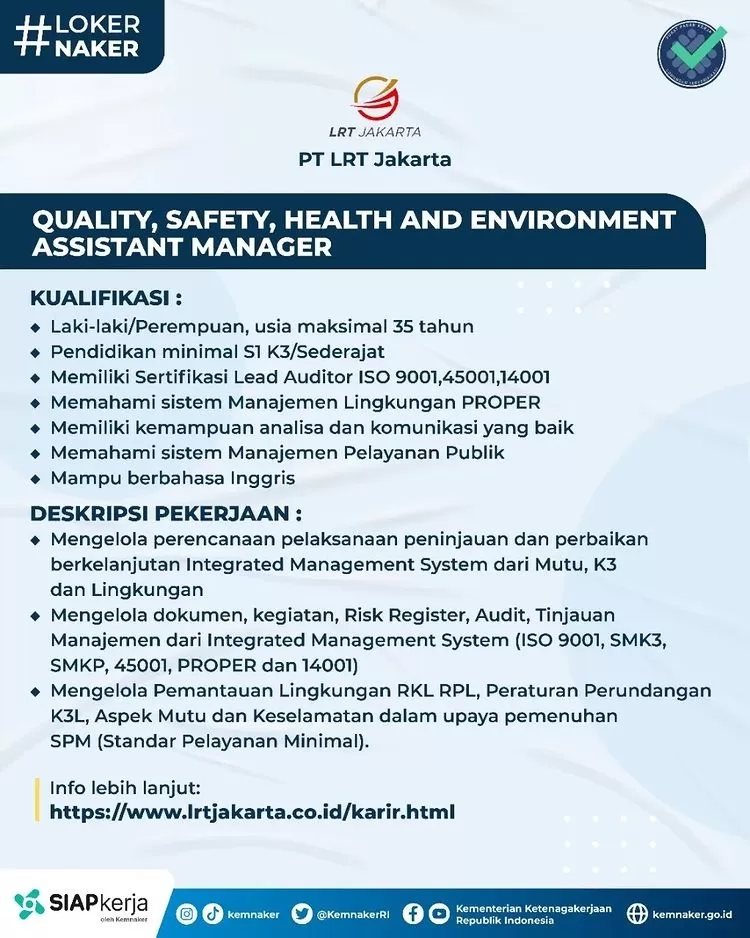 Info Loker Pt Lrt Jakarta Buka Loker Lulusan S K Simak Posisinya