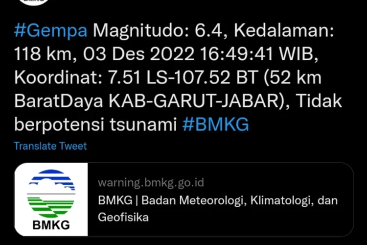 Garut Diguncang Gempa 6 4 Magnitudo Terasa Hingga Ke Ciomas Bogor