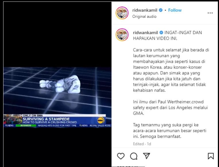 Ridwan Kamil Beri Tips Cara Selamatkan Diri Saat Terjatuh Dalam Lautan