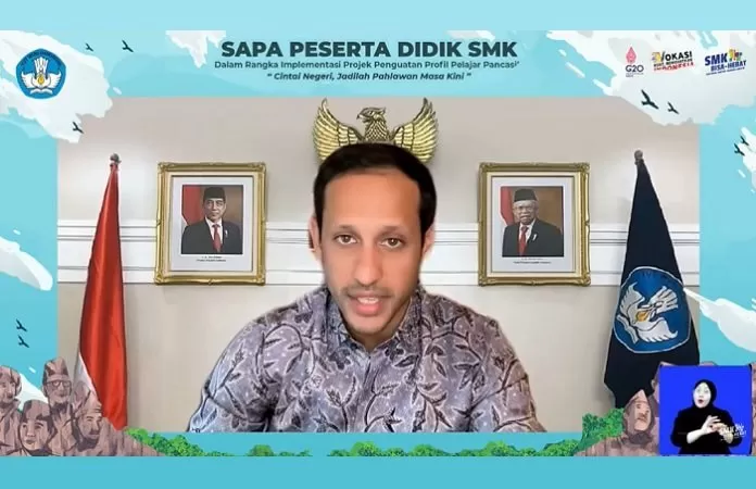 Nadiem Anwar Makarim menekankan perlunya pengembangan karakter tangguh dan berdaya saing pada peserta didik SMK untuk kemajuan bangsa Indonesia. Salah satunya melalui implementasi Projek Penguatan Profil Pelajar Pancasila (P5). (YouTube)