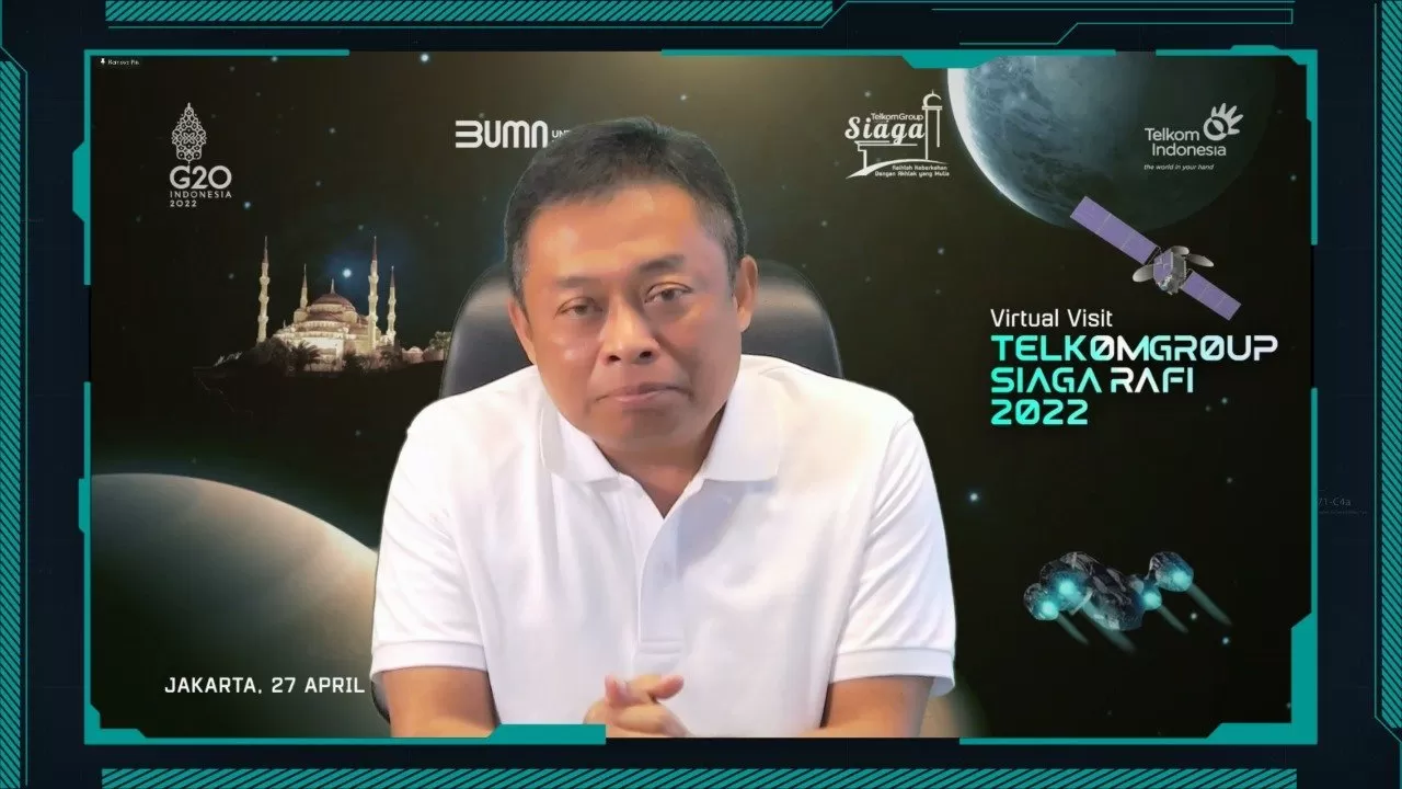 Direktur Utama Telkom Ririek Adriansyah menyampaikan ucapan Terima kasih atas seluruh kontribusi petugas posko TelkomGroup Siaga RAFI 2022  Foto: HO/Telkom