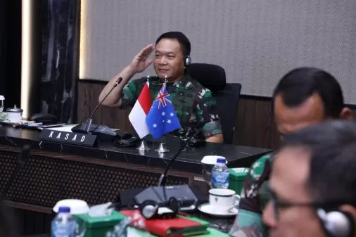 Kasad Jenderal TNI AD Dudung Abdurachman, saat melaksanakan video conferece. (Foto: tniad.mil.id)