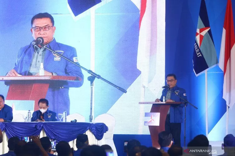 Moeldoko menyampaikan pidato perdana saat Kongres Luar Biasa (KLB) Partai Demokrat di The Hill Hotel Sibolangit, Deli Serdang, Sumatera Utara, Jumat (5/3/2021)