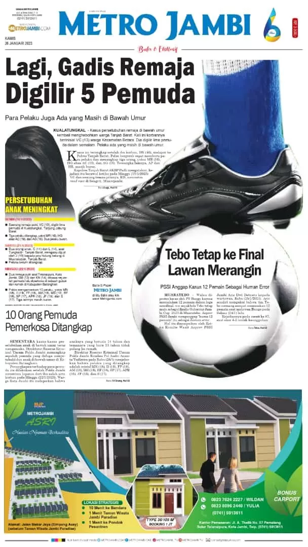 Halaman muka koran Metro Jambi edisi Kamis 26 Januari 2023
