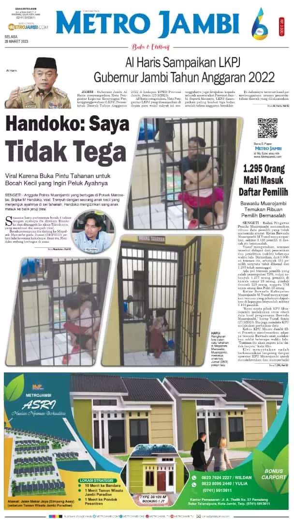 Halaman muka koran Metro Jambi edisi Selasa 28 Maret 2023
