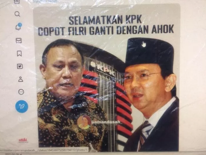 Foto: screenshot twitter @amandasah_ mendesak copot ketua KPK Firli dari jabatannya