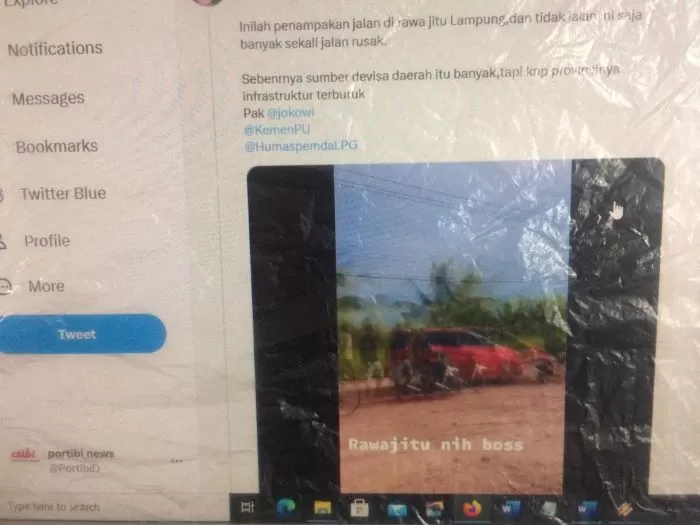 Foto: tangkapan layar kondisi jalan diambil oleh @BungkusTukang