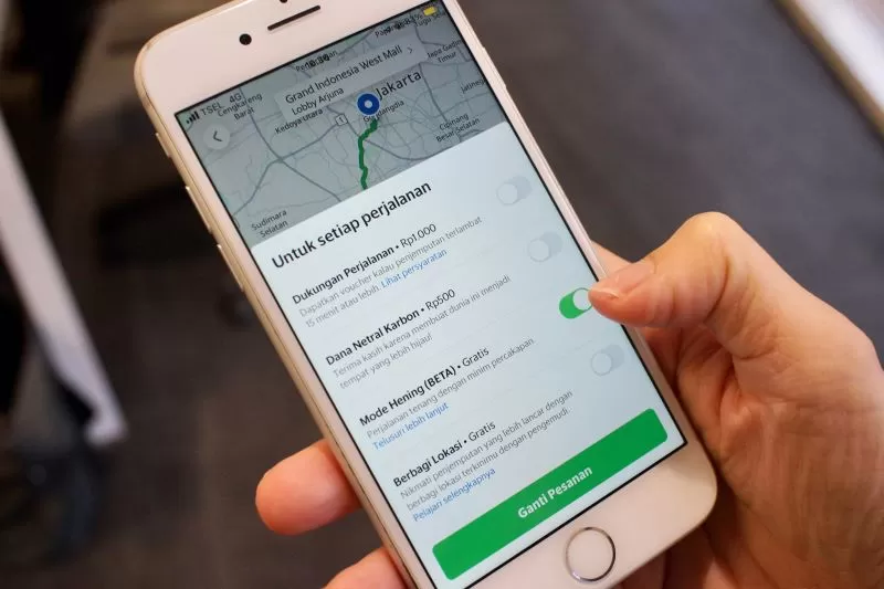 Tampilan Mode Hening untuk layanan GrabCar di Aplikasi Grab (Istimewa)