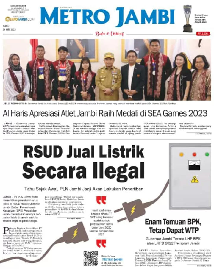 Halaman muka koran Metro Jambi edisi Rabu 24 Mei 2023 (Metrojambi.com)