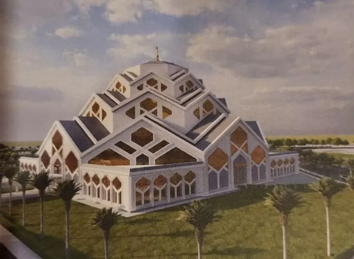 Gambar desain Islamic Center Jambi yang  merujuk arsitektur Turki.  (IG @alharisjambi)