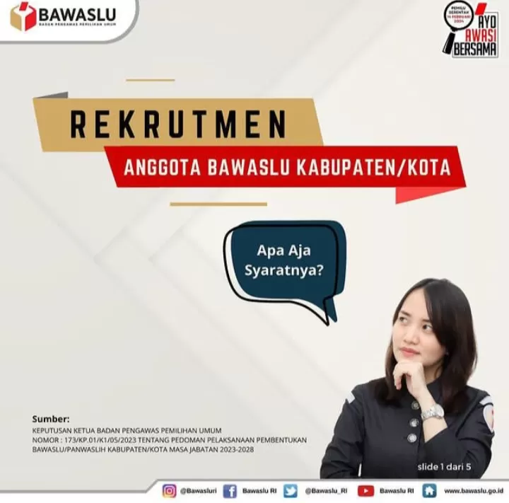 Rekrutmen calon anggota Bawaslu Kabupaten/Kota periode 2023-2028 (tangkapan layar instagram @bawasluri)