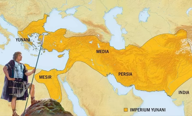  Ilustrasi sejarah, peta bangsa Romawi, Persia, Yunani, India dan  Jazirah Arabia pada masa kemerosotan moral sebelum hadinya islam. (  GENMUSLIM.id/dok: JW.ORG)