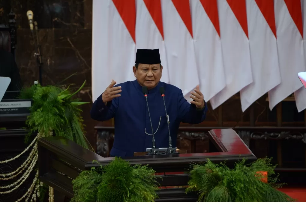 Presiden RI Prabowo Subianto saat menyampaikan pidato kenegaraan usai sumpah jabatan sebagai Presiden RI periode 2024-2029 di Gedung Nusantara (dpr.go.id)