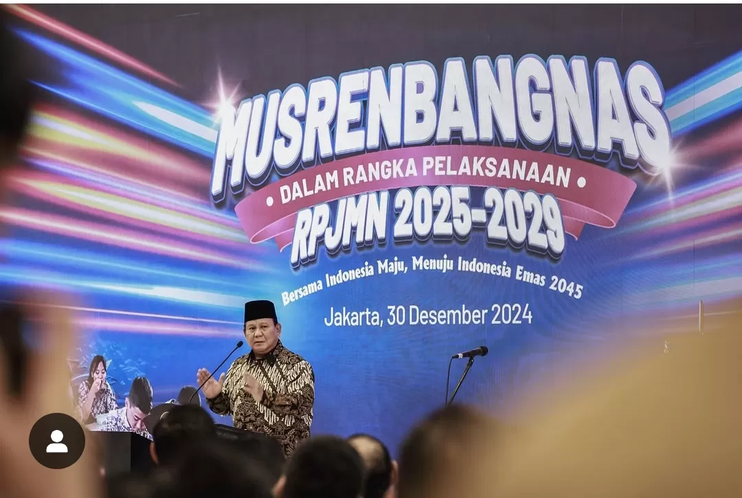 Presiden RI Prabowo Subianto saat memberikan pidato pada acara Musrenbangnas. (Foto: Instagram @prabowo)