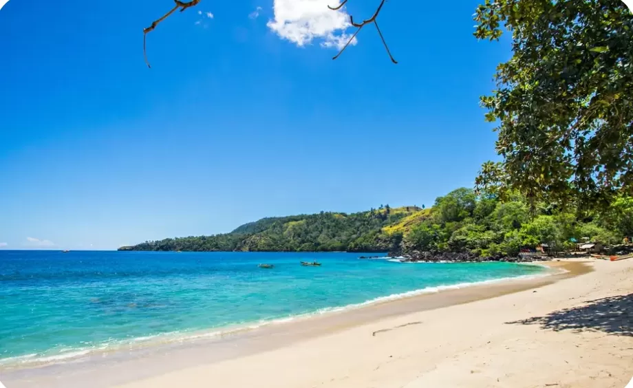 Pesona Pantai Pulisan dengan pasir putih, tebing batu, dan gua laut yang menawan.(Foto: traveloka.com)
