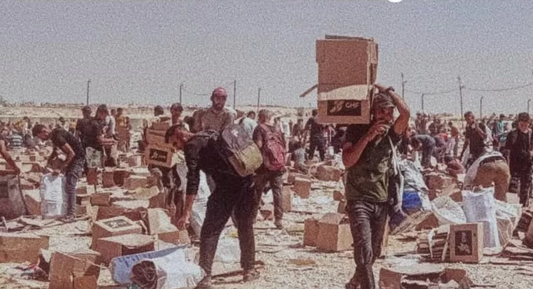 Warga Gaza berkumpul di lokasi bantuan setelah serangan mematikan terjadi di wilayah tersebut. (Foto: Instagram @eye.on.palestine)