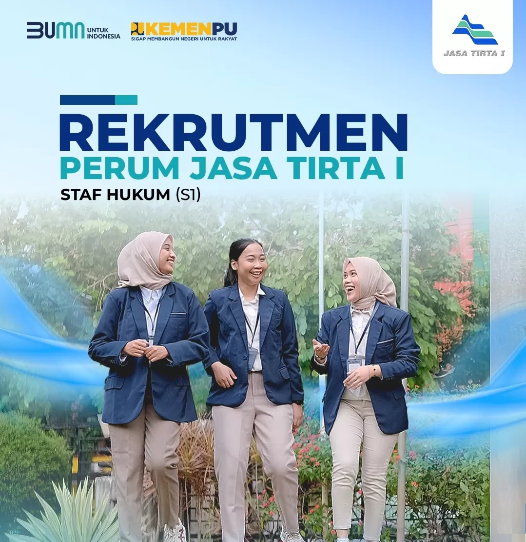 Lowongan BUMN terbuka di Perum Jasa Tirta I untuk posisi Staf Hukum, cek syarat lengkap dan link pendaftaran. (Foto: Instagram @perumjasatirta1)