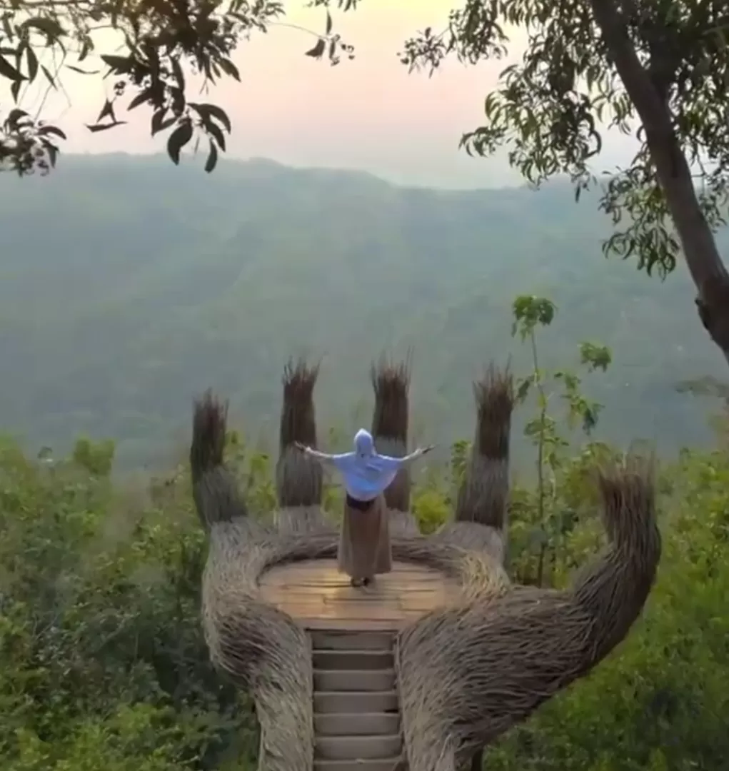 Nikmati indahnya lampu kota Yogyakarta dari Hutan Pinus Pengger dengan spot foto yang estetik. (Foto: Instagram @pinuspengger)