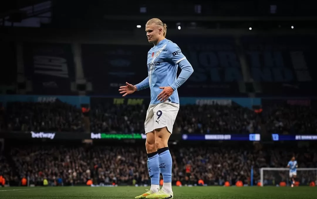 Haaland merayakan gol keduanya ke gawang Bournemouth di Etihad Stadium. (Foto: Instagram @erling)