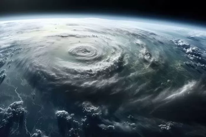Ilustrasi siklon di bumi dilihat dari luar angkasa (Foto: AI Generated/Freepik)