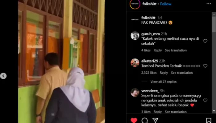 Potret Presiden RI Prabowo Subianto (kiri) dalam kunjungan program MBG dan surat ucapan terima kasih dari siswa (kanan). (Instagram.com/@folkshitt - Dok. Istimewa)