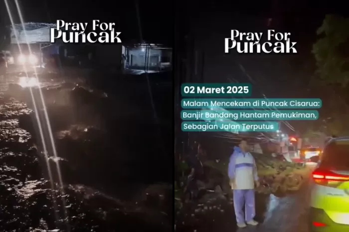 Potret video amatir peristiwa banjir bandang di kawasan Puncak Bogor, Jawa Barat, pada Minggu, 2 Maret 2025. (X.com/@ilhampid)
