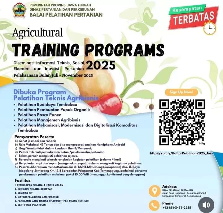 Dapatkan pelatihan agribisnis gratis dari Bapelatan Jateng 2025. Kuota terbatas! Daftar sekarang sebelum kehabisan!