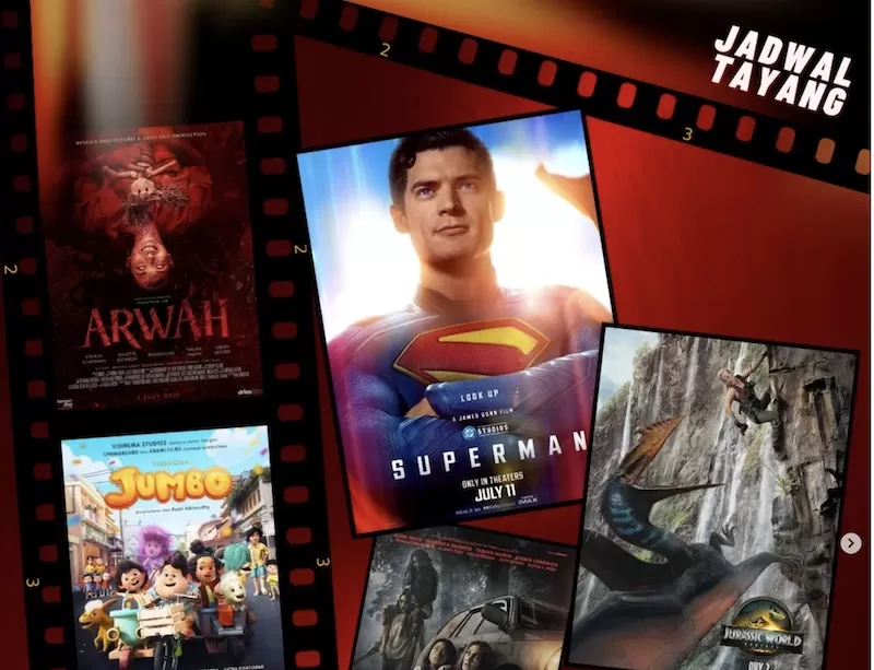 Jadwal Bioskop Rembang hari ini 9 Juli 2025 di NSC Ultima. Tayang Superman Legacy, Arwah, hingga Jurassic World Rebirth.