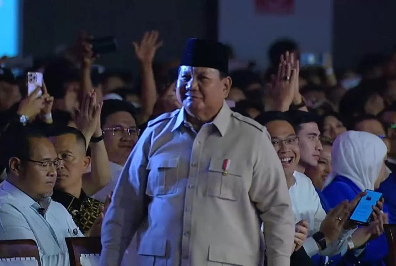 Presiden Prabowo saat menghadiri penutupan Kongres PSI 2025 di Edutorium UMS, Solo pada Minggu, 20 Juli 2025. (Tangkapan layar YouTube PSI)
