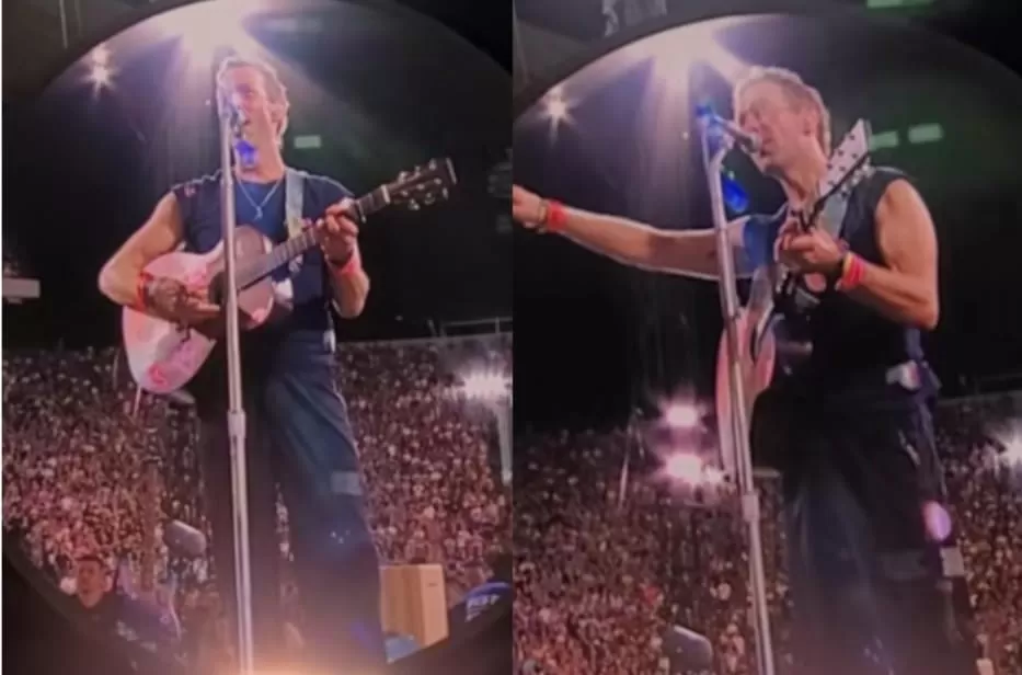 Chris Martin beri peringatan sebelum jumbotron menyorot penonton konser di Wisconsin, Amerika Serikat. (TikTok/user602314532)