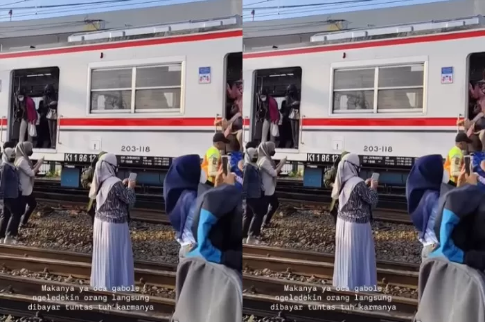 Tangkapan layar video viral KRL arah Bogor ke Jakarta Kota alami insiden anjlok pada Selasa, 5 Agustus 2025. (Instagram.com/@bekasi.terkini)