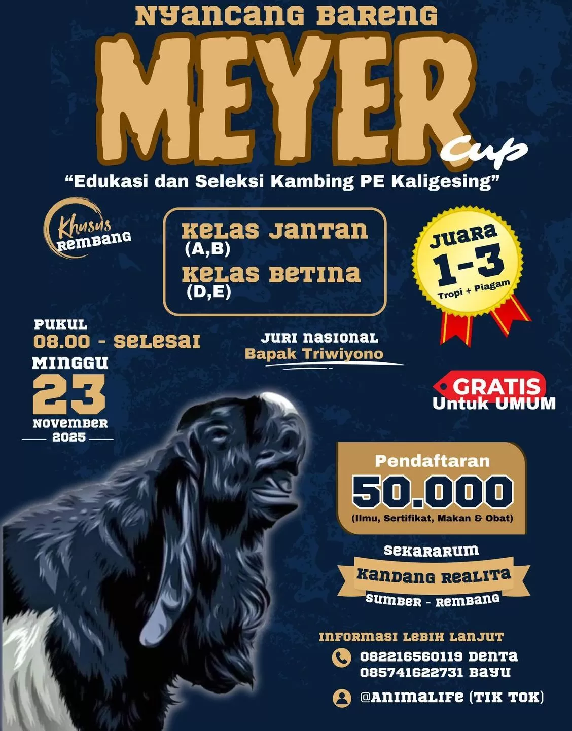 Peternak Rembang wajib tahu! Edukasi pemilihan Kambing PE Kaligesing spek kontes dan breeding digelar di Sumber Rembang (23/11/2025).