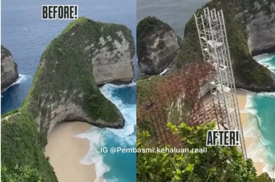Gubernur Bali perintahkan pembongkaran bangunan lift kaca tebing Pantai Kelingking, Nusa Penida. (Instagram.com/@pembasmi.kehaluan.reall)