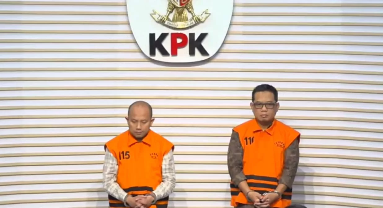Tangkapan layar dua pejabat PT PP yang ditahan KPK terkait kasus dugaan proyek fiktif. (Dok KPK)