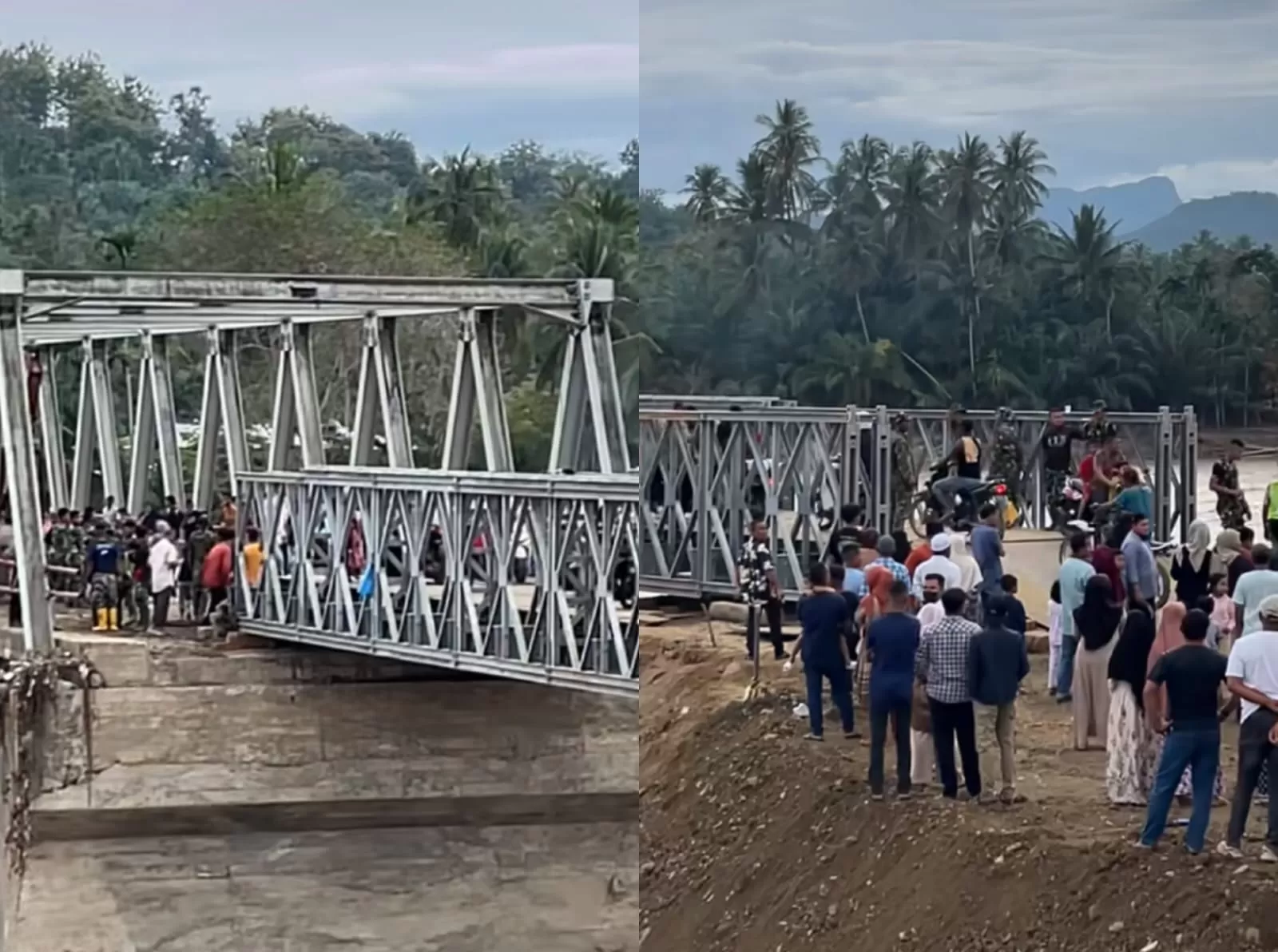 Jembatan Bailey Teupin Mane mulai difungsikan untuk mobilisasi warga. (TikTok/pakcik_coffe88)