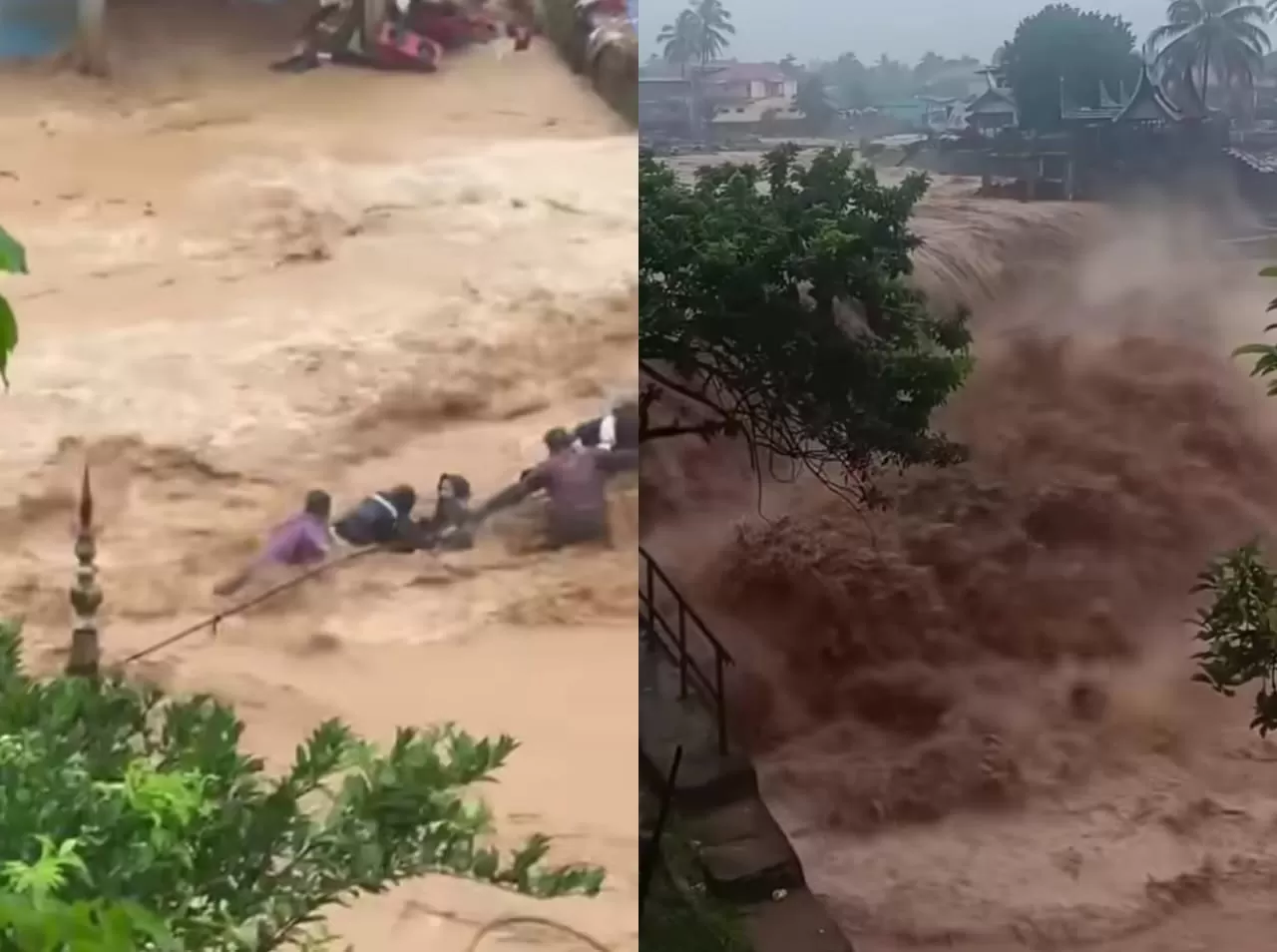 Banjir bandang kembali menerjang Kota Padang, Sumatera Barat pada Minggu sore, 14 Desember 2025. (Instagram/infopastiminang_)