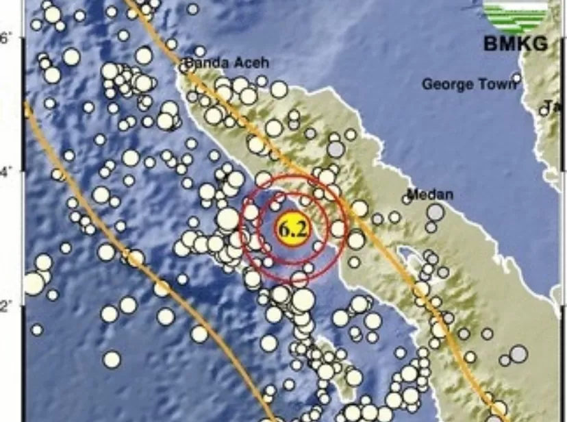 Gempa terkini dengan kekuatan magnitudo M6,2 mengguncang Aceh. (BMKG).