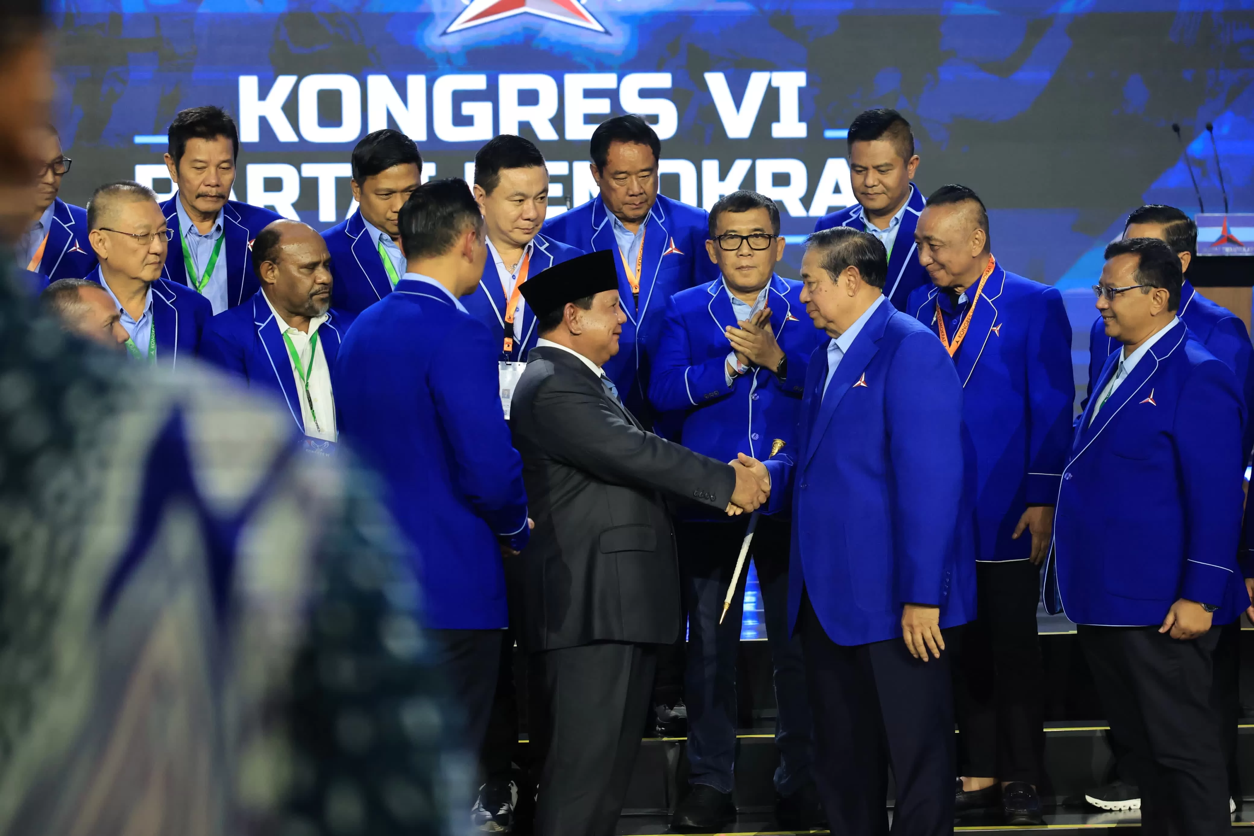 Presiden Prabowo di acara Kongres VI Demokrat di Jakarta pada Selasa, 25 Februari 2025.