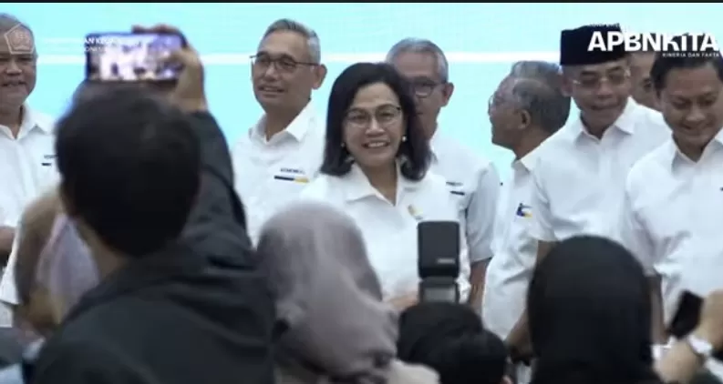 Menteri Keuangan Sri Mulyani Indrawati saat jumpa pers APBN KiTA.