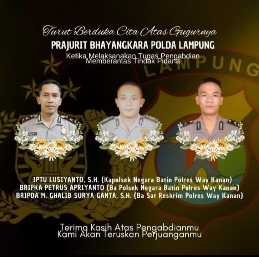 Tiga anggota Polri di Lampung tewas ditembak oknum anggota TNI saat penggerebekan arena sabung ayam.