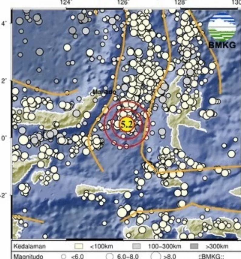 Gempa terkini M5,2 mengguncang wilayah Ternate, Maluku Utara.