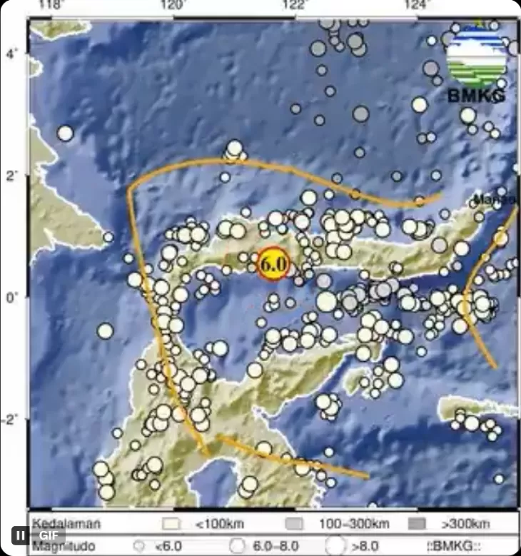 Gempa berkekuatan besar mengguncang wilayah Gorontalo, Sabtu 3 Mei 2025 malam. (BMKG)