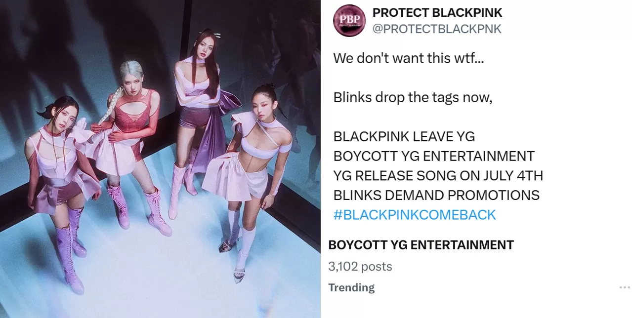 Tagar BOYCOTT YG ENTERTAINMENT Trending Usai BLACKPINK Umumkan Lagu Baru Eksklusif Konser (foto: kolase x.com/kchartsmaster)