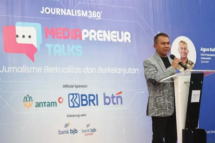 CEO Promedia Agus Sulistriyono dalam acara Mediapreneur Talks di Hotel Mercure Serpong Alam Sutera, Tangerang, Banten, pada Rabu, 2 Juli 2025 (Dokumentasi Promedia)
