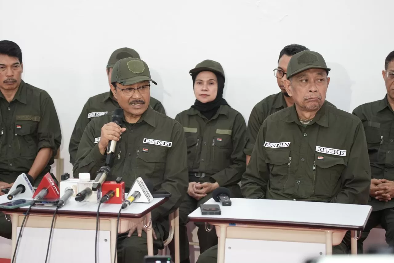 Mensos Syaifullah Yusuf dalam jumpa pers Sekolah Rakyat. (Kemensos)