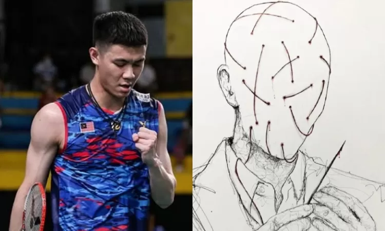 Lee Zii Jia unggah gambar samar berisi sosok yang dijahit sambil memegang jarum berlumuran darah. (Instagram @leeziijia)