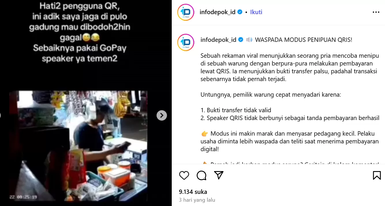 GoPay Spiker Jadi Tameng Ampuh Lawan Bukti QRIS Palsu (foto: tangkapan layar instagram.com/infodepok_id) 