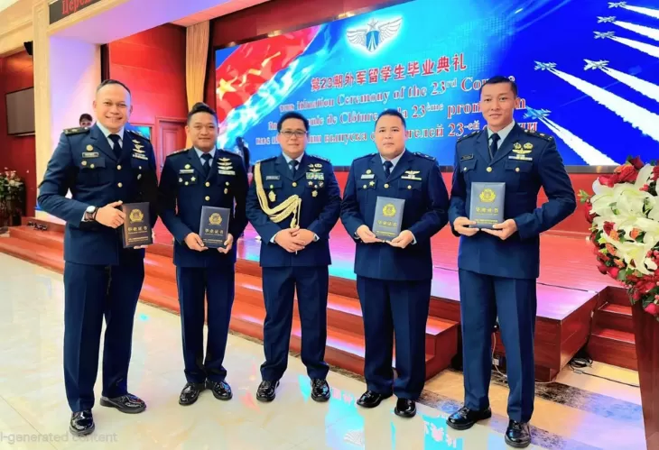 Empat Pamen TNI AU yang berhasil menyelesaikan pendidikan strategis di Air Force Command and Staff College AFCC di Beijing, China.  (Ist)