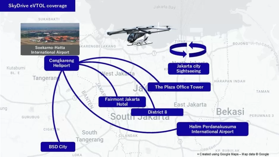 Rute pesawat listrik eVTOL yang akan beroperasi di Jakarta. (Istimewa)