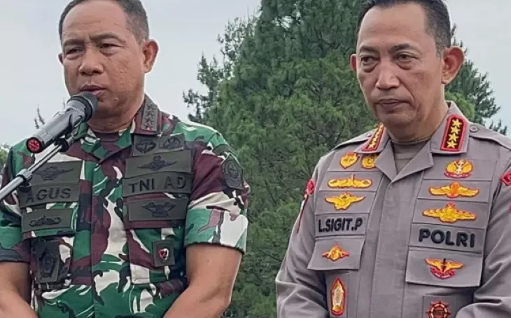 Panglima TNI Jenderal Agus Subiyanto dan Kapolri Jenderal Pol Listyo Sigit Prabowo saat melakukan konferensi pers bersama terkait penanganan demo anarkis. (Tangkapan Layar X)